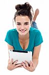 Young Lady Holding Tablet Pc Stock Photo