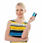 Young Lady Showing Credit Card Stock Photo