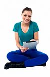 Young Lady Using Tablet Pc Stock Photo