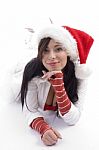 Young Lady Wearing Santa Hat Stock Photo