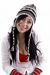 Young Lady Wearing Woolen Cap Stock Photo