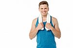 Young Male Fitness Instructor Over White Stock Photo