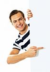 Young Male Holding Blank Board Stock Photo