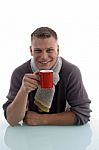 Young Male Holding Coffee Mug Stock Photo