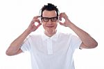 Young Male Holding Headphone Stock Photo