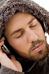 Young Male Listening Music Stock Photo