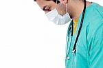 Young Male Physician Wearing Surgical Mask Stock Photo