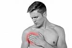 Young Man Having Chest Pain Stock Photo