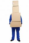 Young Man Holding Cardboard Box Stock Photo