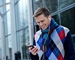 Young Man Listening  Music On His Mobile Stock Photo