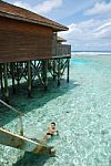 Young Man Relaxing In Maldives Stock Photo