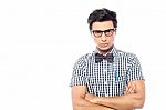 Young Serious Man With Bowtie Stock Photo