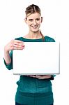 Young Smiling Girl Holding Laptop Stock Photo