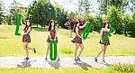 Young Smiling Girls Holding Letters With The Word Love Stock Photo