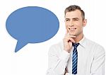 Young Smiling Man With Speech Bubble Stock Photo