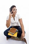 Young Student Busy On Phone Call Stock Photo