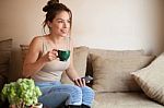 Young Woman In Caffe Stock Photo