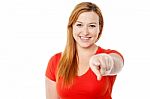 Young Woman Pointing You Out Stock Photo