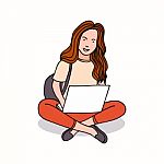 Young Woman Sitting Use Laptop- Illustration Stock Photo