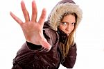 Young Woman Stop Gesture Stock Photo