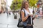 Young Woman Using Tablet Stock Photo