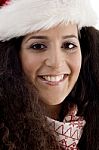 Young Woman Wearing Christmas Hat Stock Photo