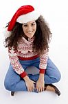 Young Woman Wearing Christmas Hat Stock Photo