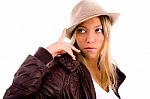 Young Woman Wearing Hat Stock Photo