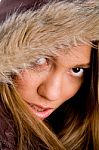 Young Woman Wearing Hood Stock Photo