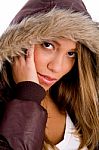 Young Woman Wearing Hood Stock Photo