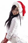 Young woman wearing santa hat Stock Photo