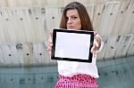 Young Woman With Tablet Stock Photo