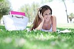 Young Women Relaxing In The Park Stock Photo