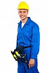 Young Worker Wearing Helmet Stock Photo